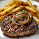 Ribeye Steak with French Onions and Fries