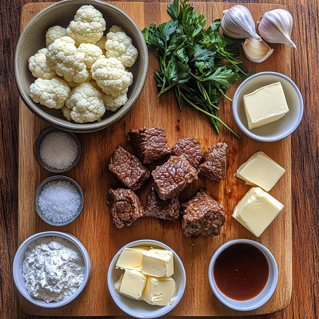 Beef Tips and Gravy Over Cauliflower Mash ingredients