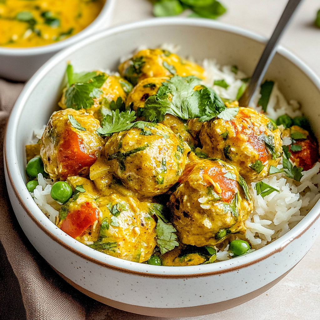 Jalapeño Coconut Curry Chicken Meatball Bowls