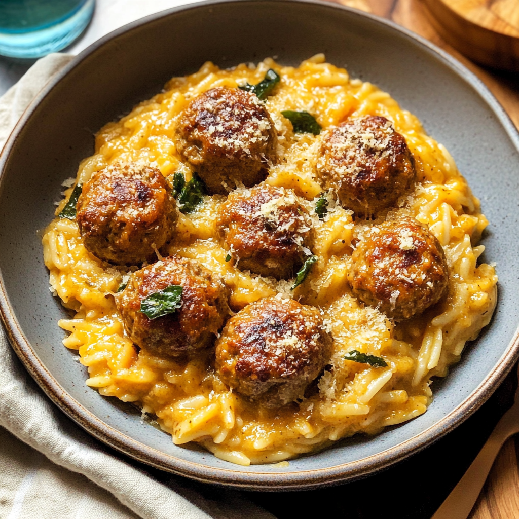 Sage Turkey Meatballs with Pumpkin Orzo