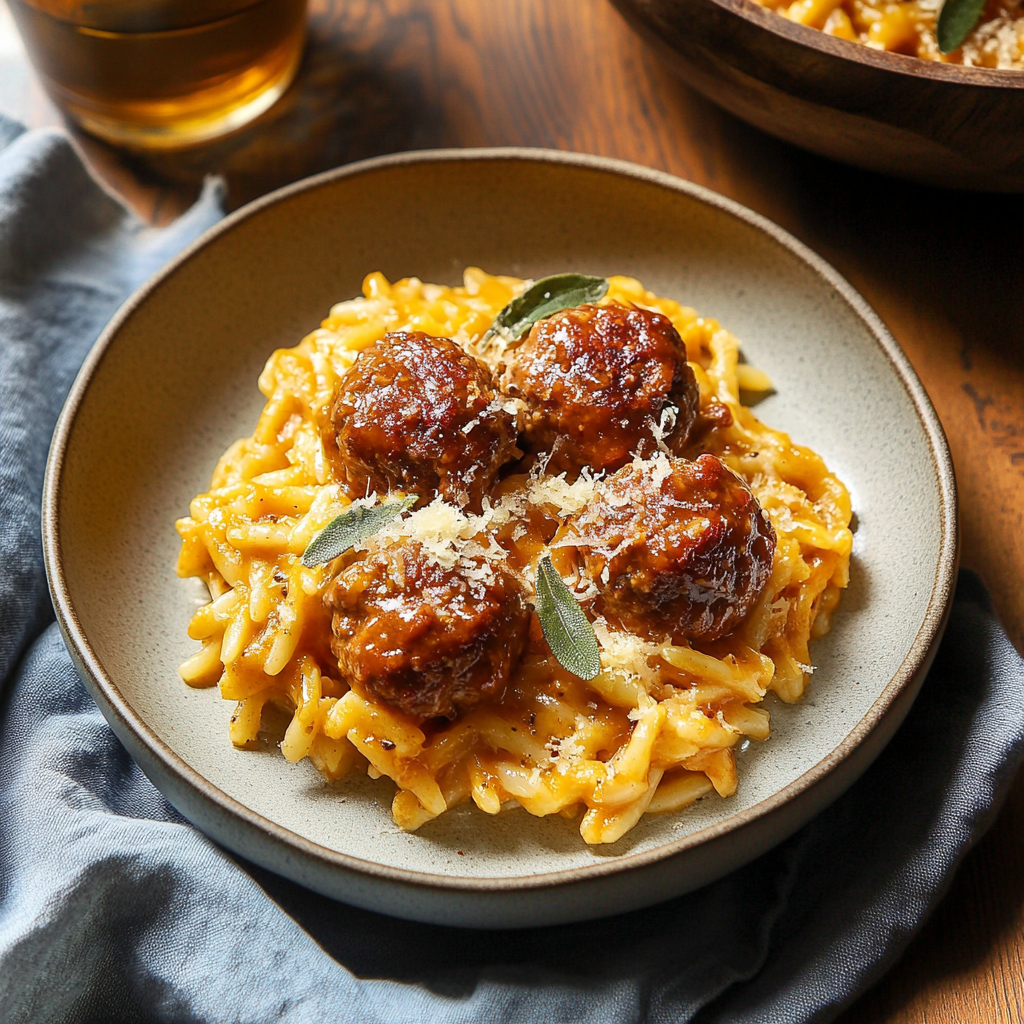 Sage Turkey Meatballs with Pumpkin Orzo