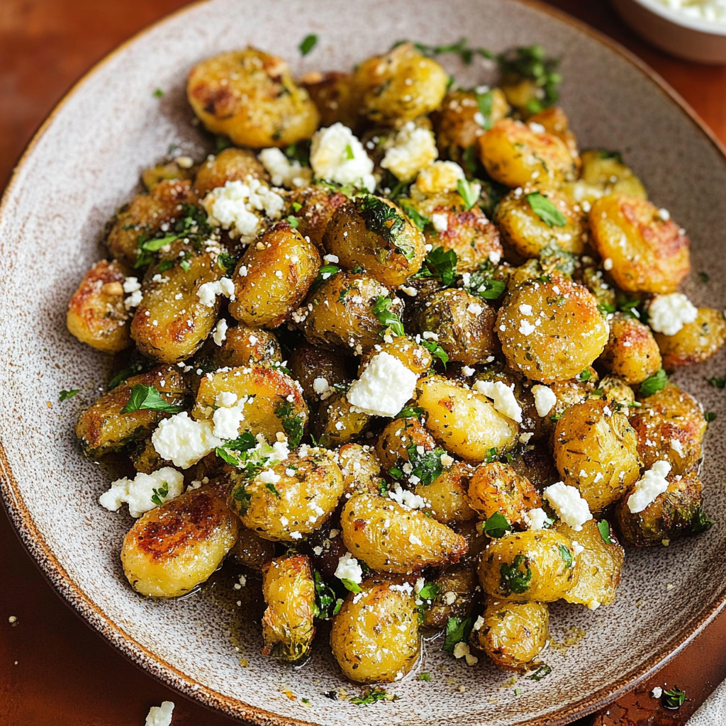 Crispy Brussels Sprouts Gnocchi with Feta