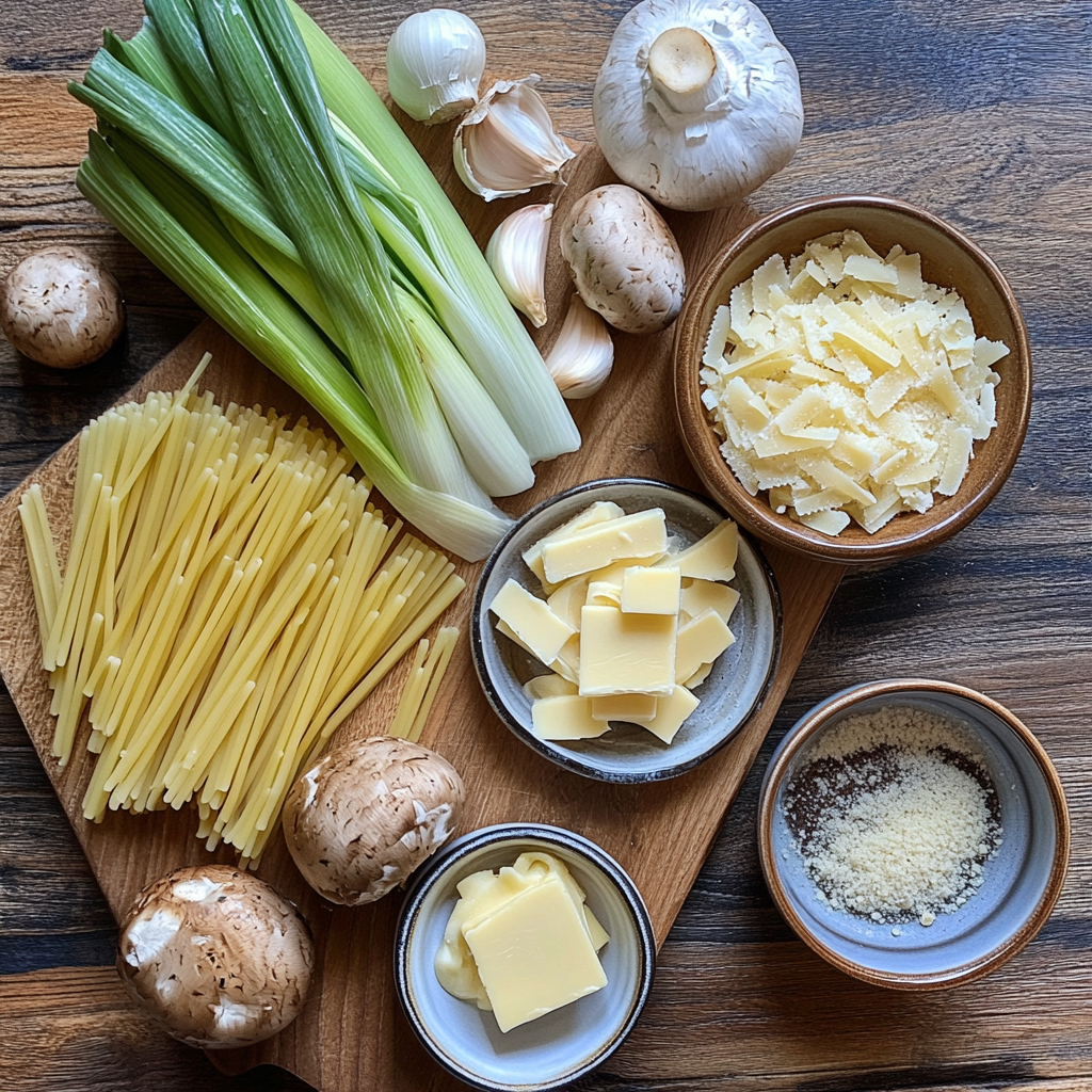 Leek and Mushroom Gruyere Pasta ingredients