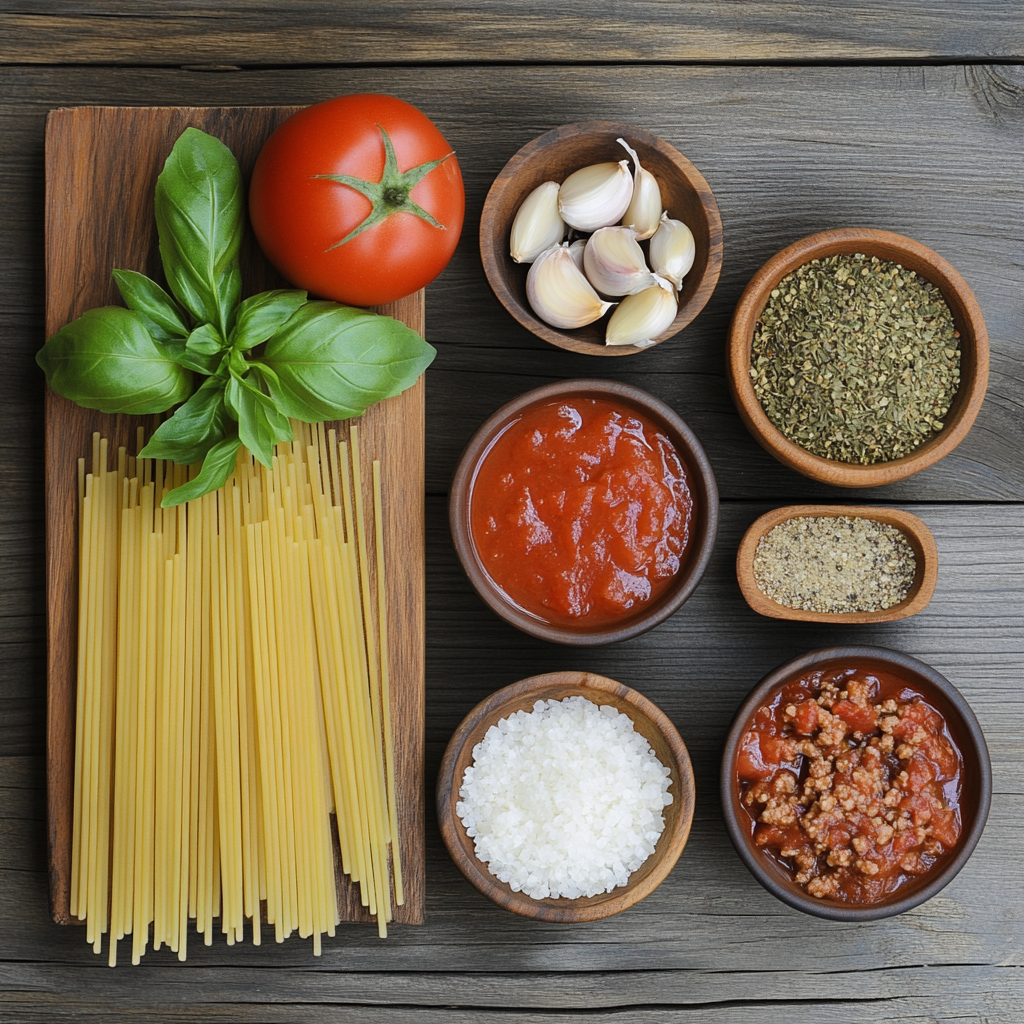 One Pot Spaghetti and Meat Sauce ingredients