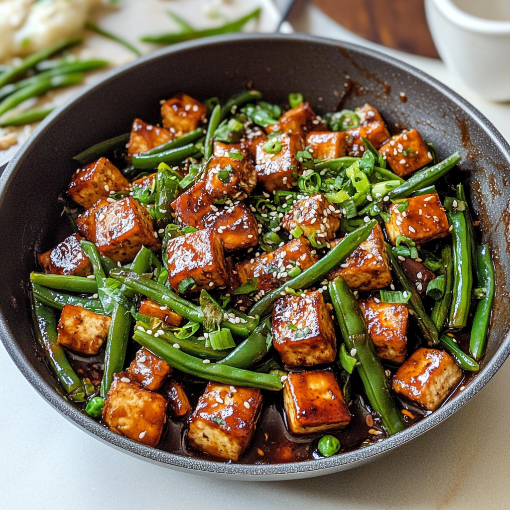 Sesame Ginger Tofu + Green Bean Stir-Fry