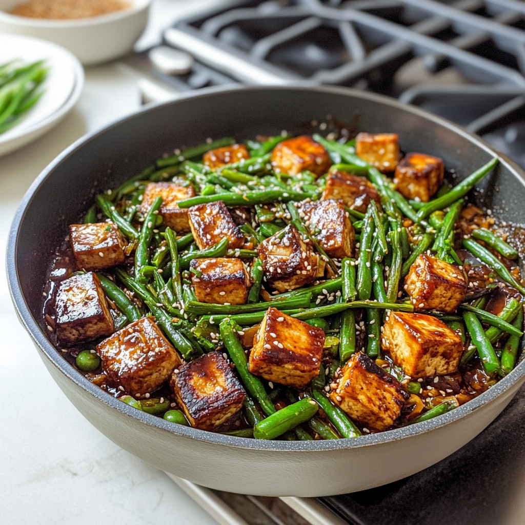Sesame Ginger Tofu + Green Bean Stir-Fry