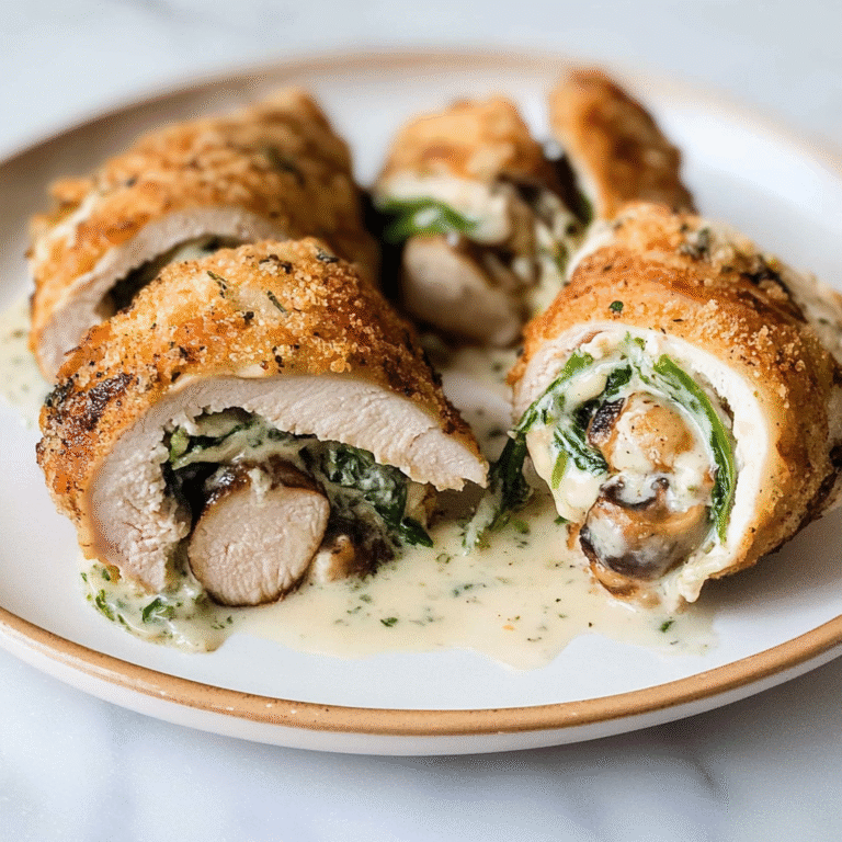 Amazing Creamy Chicken Roulade with Spinach and Mushrooms Delight