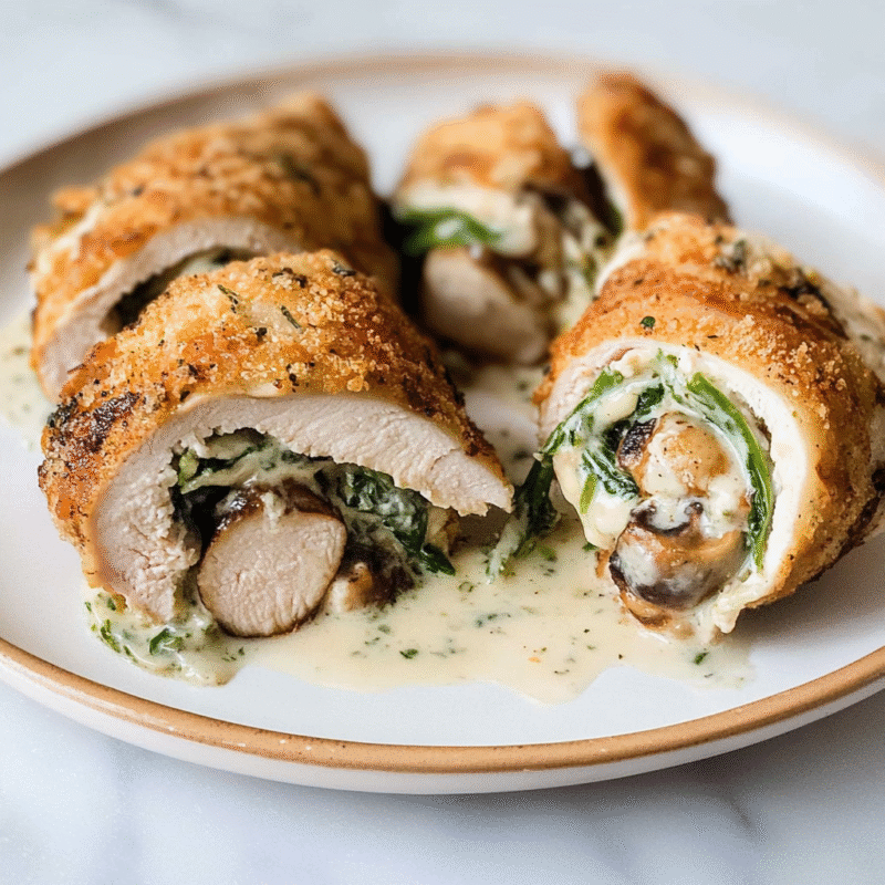 Amazing Creamy Chicken Roulade with Spinach and Mushrooms Delight