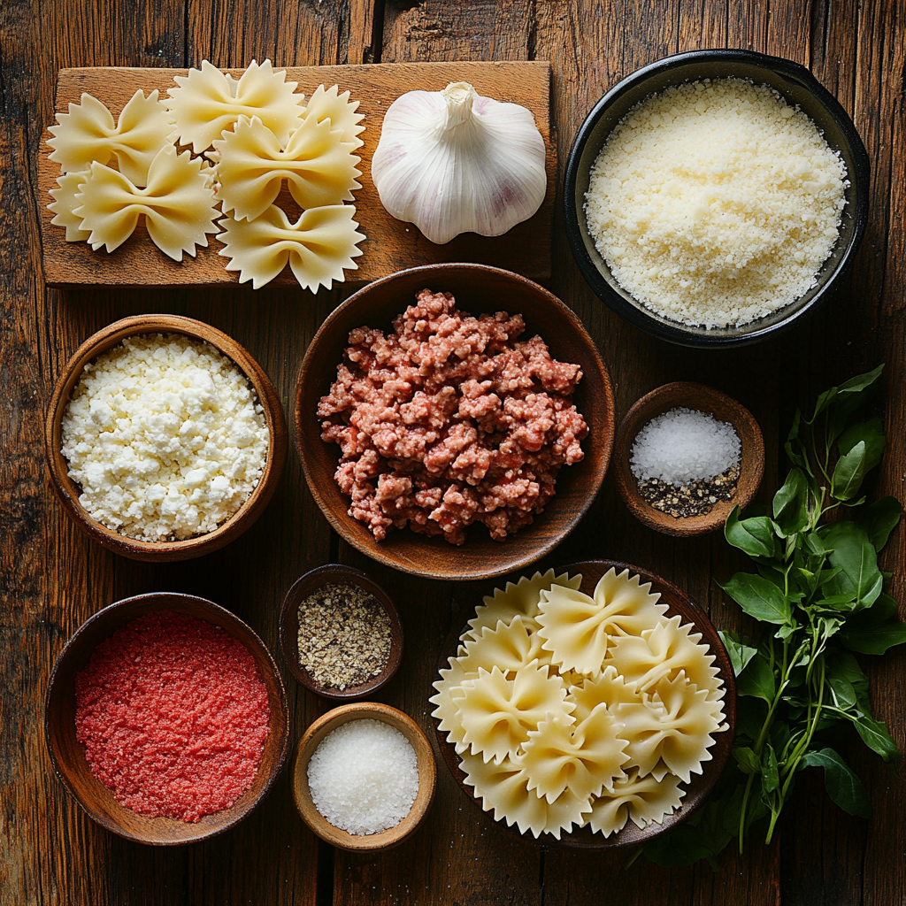creamy parmesan garlic beef bowtie pasta ingredients